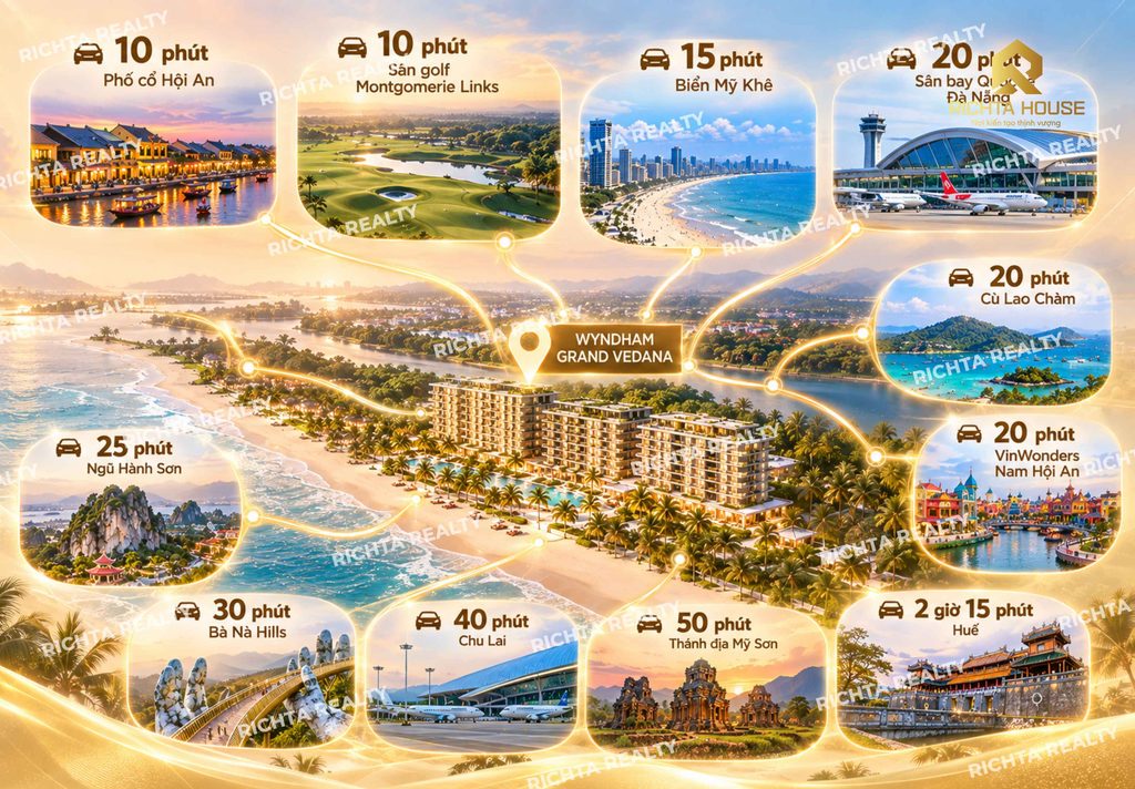 Vị trí Wyndham Grand Vedana: Lợi thế kết nối Đà Nẵng - Hội An 2 vi tri cua du an wyndham grand vedana